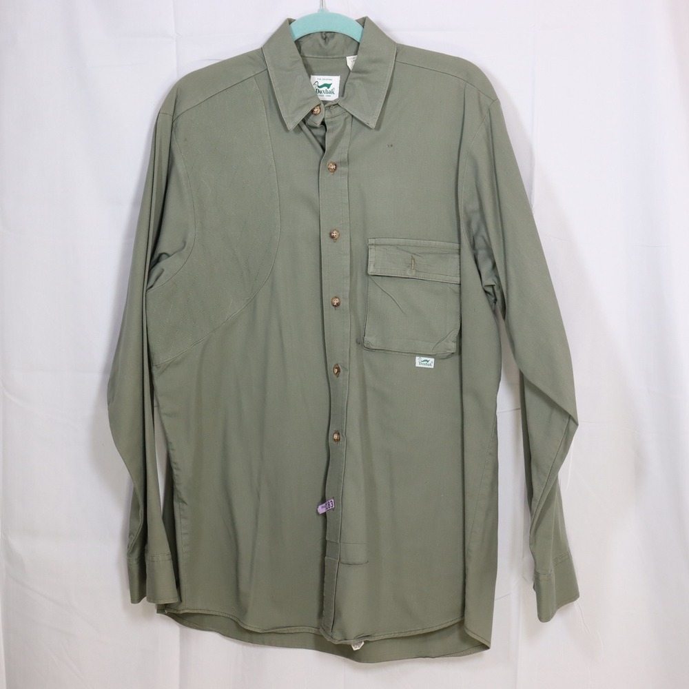 Duxbak Shooting Shirt Mens Large Green Long‎ Sleeve Quilted Shoulder Hunting